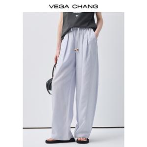 <span class=keywords><strong>Pantaloni</strong></span> Larghi in <span class=keywords><strong>Lino</strong></span> Blu Chiaro a Vita Alta con Coulisse VEGA CHANG, Vestibilità Ampia, Gamba Dritta, Casual, Vendita all'Ingrosso - Product Image 2