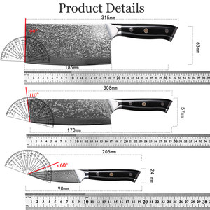 มีดหั่นแบบญี่ปุ่น ด้ามไม้ รุ่น Custom G10 Damascus Steel Chef's Slicing Knife ใช้ได้ทั้งมือซ้ายและขวา ปลอดภัยสำหรับเครื่องล้างจาน ใบมีดรูปตัววี ผิวซาติน - Product Image 5
