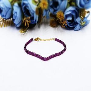 Bracelet perlé rondelle plaqué or de qualité AAA+ avec grenat rouge naturel, pierre précieuse en vrac, idéal pour fêtes, anniversaires et fiançailles - Product Image 1