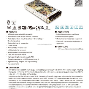 Meanwell LRS-200-12 200W <b>12V</b> 17A Single Output <b>Switching</b> Power Supply 220V to 380V Step up 24V <b>12V</b> Distribution Transformer - Product Image 5