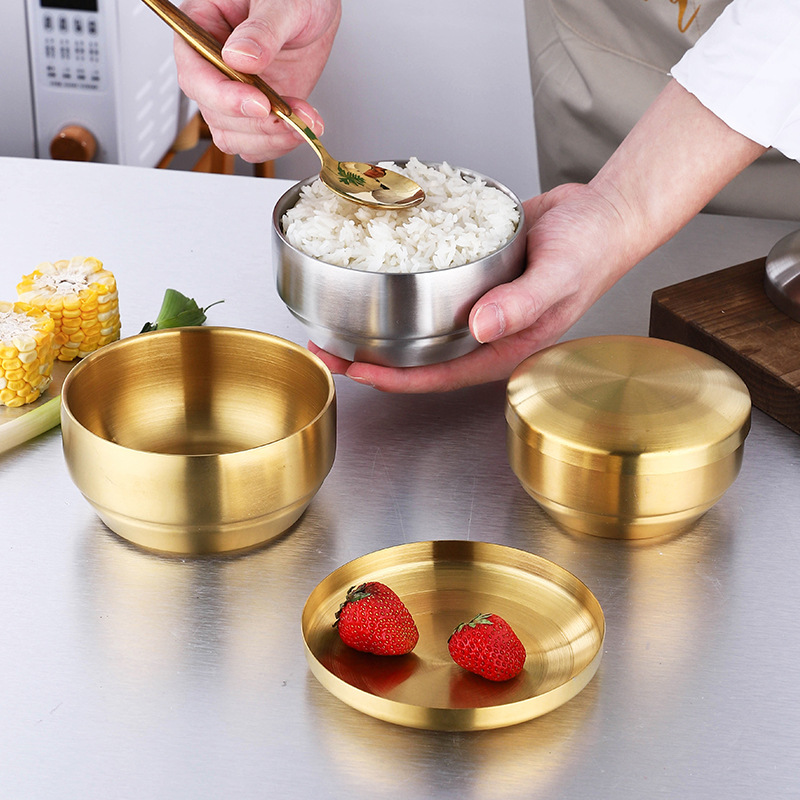 ARTSEWPLY Ciotole per Riso Coreane in Acciaio Inox Set da 2 Pezzi Coperchio, Ciotole per Cottura a Vapore per Ristoranti e Cucina, Design a Tenuta Stagna per Servire Facilmente