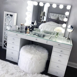 <span class=keywords><strong>Coiffeuse</strong></span> Moderne en Bois avec Éclairage LED et Miroir Coulissant, Tiroirs <span class=keywords><strong>de</strong></span> Rangement, Étagères et Écran Tactile pour Chambre à Coucher - Product Image 4