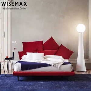 WISEMAX FURNITURE Fonte Fabricante Moda Moderna Cama Quarto Móveis Algodão Tecido De Madeira Cama Para Casa Hotel Apartamento