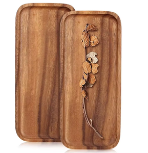 Acacia <strong>Wood</strong> Square Serving Tray Rectangle Pattern Wooden Dinner Dish <strong>Plates</strong> for Food Appetizer in Restaurants Parties - Product Image 2