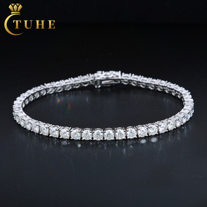 Bracelet tennis en moissanite 2mm/3mm/4mm/5mm/6mm, plaqué or blanc 18 carats, argent sterling 925, bijoux en moissanite, testé au testeur de diamants - Product Image 1
