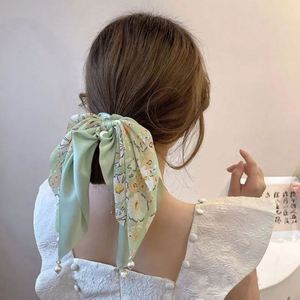 Élastique à cheveux en tissu multicolore style queue de cheval, avec nœud imitation perle, style japonais et coréen, USA Mairun823, usage quotidien - Product Image 5