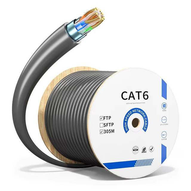 DENIXI Cat6 UTP FTP SFTP 23AWG~26AWG Outdoor Black Waterproof Lan Cable 1000ft/305m Network Cables Ethernet CAT6A CAT6