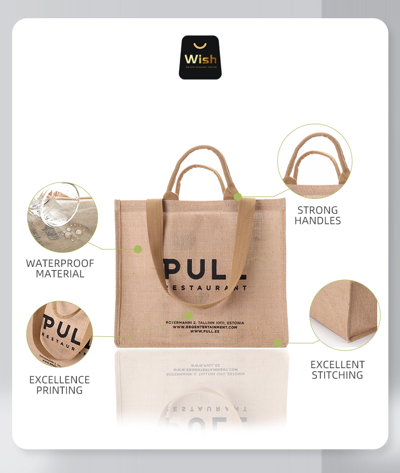 Reusable and Eco-friendly Jute bag custom logo printing jute tote bag heavy duty jute bag custom