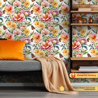 Blumenmuster Selbstklebende Wasserdichte PVC-Tapete Maßgefertigte Abzieh- und Aufkleb-Europäische Wanddekoration für Wohnzimmer & Schlafzimmer