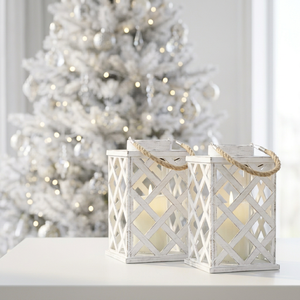 Lanternes porte-bougies en métal blanc en gros pour la décoration de table de Noël à la maison - Product Image 2