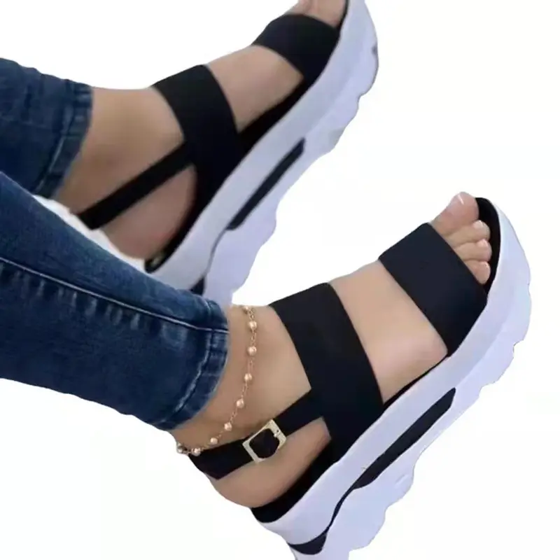 WY Sandalias de tacón bajo Zapatos planos de moda para estudiantes femeninas Zapatos casuales de boca Fsh multicolor