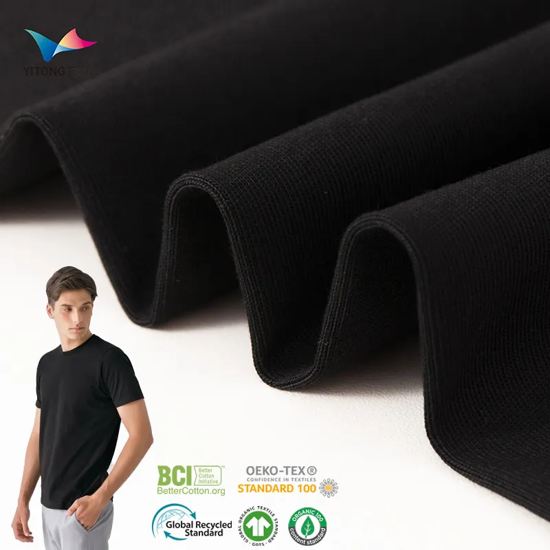 All'ingrosso maglia di cotone organico tessuto cotone Jersey tessuto 100% protezione UV tessuto di cotone per t-shirt