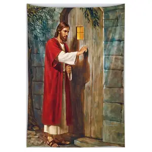 Custom Jesus Christ Knocking The Door Tapestry Christmas Wall Decor Christian Believers Wise Men Wall Hanging Easter Home Decor