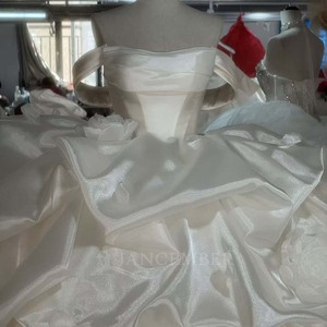 Wx365 Modern Simple Satin Backless Bridal <b>Wedding</b> Floor-Length Chapel Train Layered Pleat Three-Dimensional Skirt Ball Gown - Product Image 3