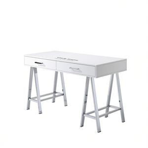 Colean <b>White</b> High <b>Gloss</b> Chrome Finish Computer <b>Desk</b> With Drawers For Home Office - Product Image 1