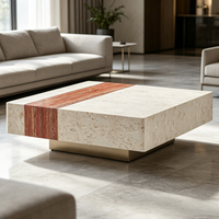 Table basse carrée en marbre personnalisée Centurymosaic, style moderne, beige et rouge, pour salon, vente en gros