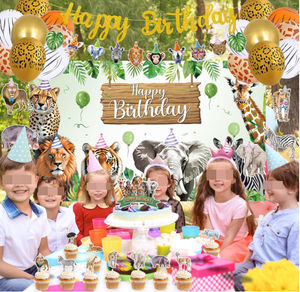 Decoración para Fiesta <span class=keywords><strong>de</strong></span> Cumpleaños con Temática <span class=keywords><strong>de</strong></span> Selva: Pancartas Colgantes, Banderas, Espirales, Guirnaldas, Adorno para Pastel, Adorno para Cupcakes, Globos <span class=keywords><strong>de</strong></span> Helio, Regalos - Product Image 6