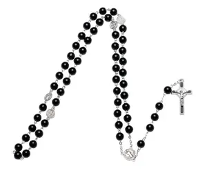 2023 laris kalung rosario 8mm kaca hitam mutiara salib Yesus Maria untuk berdoa