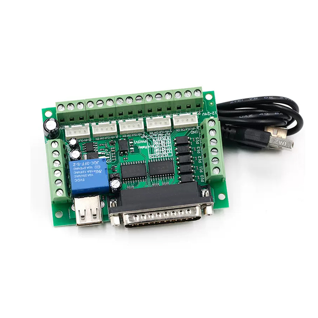 USB Mach3 Interface Board 5 Axis CNC Controller 12-24V Breakout Board with DB25 Port for CNC Milling Engraving