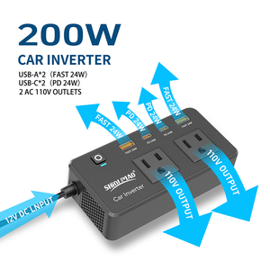 Convertitore di corrente da 12V a 110V AC SHiOUMAO 200W, inverter per auto con porta USB-C PD3.0, USB-A QC3.0 e 4 porte USB, caricabatterie per auto per laptop - Product Image 4