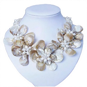 Pearl Shell Flower Statement Necklace <b>Beaded</b> Jewelry for Women Bridal Party Wear WHITE - Product Image 3