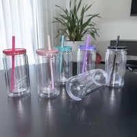 Offre Spéciale 16oz clair double paroi sublimation verre UV wrap en plastique boule à neige bocal en verre avec pré-trou de forage bouchon couvercles de couleur