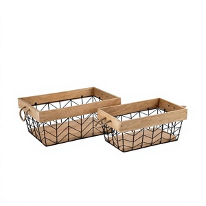Panier de rangement en fil métallique de style américain très demandé avec base en bois à l'intérieur de la couleur de la forme de la taille personnalisée dans la cuisine à domicile - Product Image 1