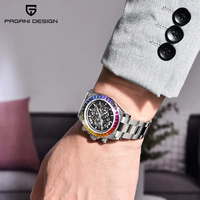 Montre mécanique squelette Pagani Design PD-1777 pour homme, bracelet en acier inoxydable, aiguilles lumineuses, chronographe automatique, montre de business