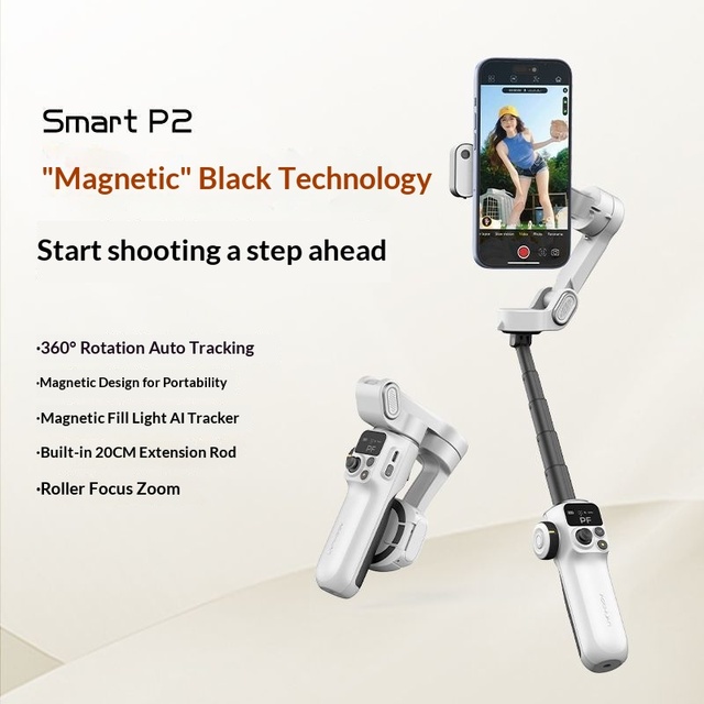 AOCHUAN P2 Magnetic Phone Gimbal AI Tracking for 5.2 360 Roll 3- Stabilizer for Action Camera Video Camera YouTube Live