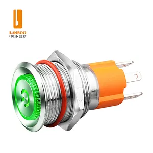 LANBOO 16mm 10A Metal Buton Anahtarı Kendinden Kilitlemeli Kendinden Çift Yönlü Işıklı Halka Güç Sembolü IP67 3-24V