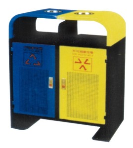 Outdoor Public Commercial Park Rubbish Waste Bin Large Metal Steel Garbage Recycling Bin 2 Compartment Sorting Trash Can Dustbin