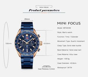 Montre à quartz Mini Focus MF0403G MF 0403, marque de mode, bracelet en acier inoxydable et cuir, étanche, pour homme, Montre Reloj - Product Image 5