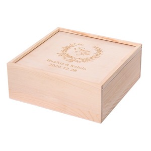 Caja de regalo de madera cuadrada de pino hecha a mano, caja de almacenamiento para dulces de damas de honor de boda, grosor personalizable - Product Image 4