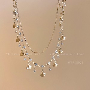 Light Luxury Niche Design Double-layer <b>Necklace</b> Bracelet Set <b>Blue</b> Zircon Gold Plated Shell Girls Exquisite Jewelry Gift - Product Image 3