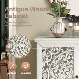 Vintage Hollow Carved Accent <b>Cabinet</b> 2 Door <b>Display</b> Storage <b>Sideboard</b> Symmetrical Floral Design Adjustable Shelf - Product Image 5