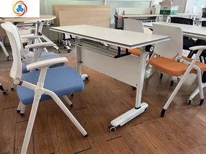 Conjunto de Sillas de Oficina con Panel de Madera de Diseño Moderno, Mesa de Entrenamiento de Doble Capa, Escritorio Móvil Extensible con Ruedas para Hoteles y Salas de Conferencias - Product Image 6