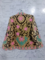 Veste d'hiver courte élégante en velours matelassé, faite à la main, avec broderie florale exquise, design réversible et respirant en coton