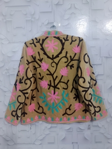Elegant Handcrafted Short Quilted Velvet Winter Jacket with Exquisite Floral Embroidery Reversible & Breathable Design Cotton - Product Image 6