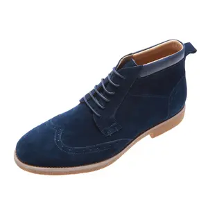 Botas Chelsea de ante azul para hombre, zapatos de piel auténtica para invierno, calzado de moda de diseñador