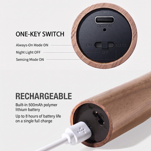 Applique murale en bois à détecteur de mouvement, rechargeable, magnétique, LED, sans fil, à piles, <span class=keywords><strong>veilleuse</strong></span> pour chambre et couloir - Product Image 3