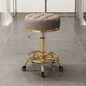 High Quality Salon Furniture 360 Degree Rolling Adjustable Hairdressing Chair <b>with</b> <b>Wheels</b> Gold Salon <b>Stool</b> - Product Image 3