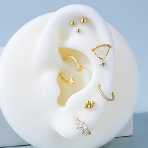 Aretes Toposh de Oro Sólido Real de 14K con Circonita Cúbica Transparente para Cartílago, <span class=keywords><strong>Tragus</strong></span> y Daith, Joyería de Piercing tipo Labret con Parte Trasera Plana - Product Image 5