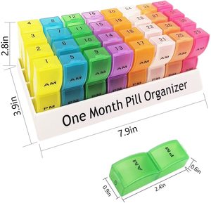 Pastillero Mensual, Organizador de Medicamentos para 2 Tomas Diarias, Mañana y Tarde, para Guardar Vitaminas, Organizador de Pastillas para 31 Días, Dos Tomas Diarias, Arcoíris - Product Image 1