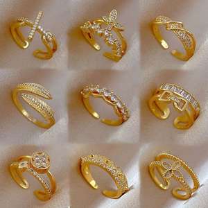 Nuevo anillo de mariposa chapado en oro de 18K, anillos abiertos ajustables, circonita cúbica brillante, circonita cúbica, CZ perlas, anillos de corona para mujer - Product Image 1