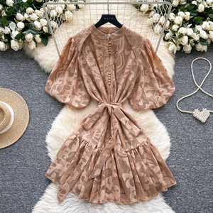 Robe à manches bouffantes pour femmes, robe courte en dentelle transparente à col montant pour un <span class=keywords><strong>style</strong></span> élégant et <span class=keywords><strong>chic</strong></span> - Product Image 4