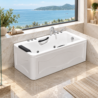 Baignoire de massage à jets d'eau avec deux accoudoirs et appui-tête, 1500 mm, rectangulaire, en acrylique blanc, pour la relaxation en intérieur