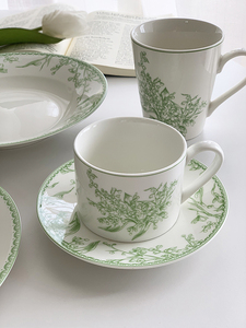 Venta al por mayor de vajilla de cerámica con estampado de lirios del valle en verde pastoral de lujo ligero, taza de café, plato occidental. - Product Image 6