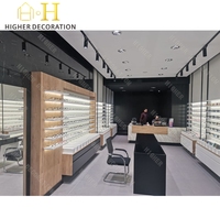 Hochwertige Optiker-Ladeneinrichtung Maßgefertigte Langlebige Holz-Mehrschicht-Vitrinen mit Beleuchtung für Brillenausstellung