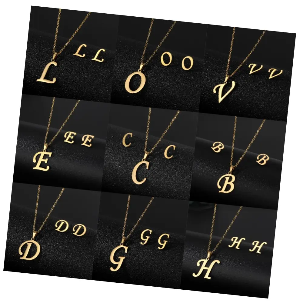 Venda quente conjuntos de Jóias personalizadas Banhado a ouro Aço Inoxidável 26 Carta Pingente Colar Inicial Brincos Set Para Mulheres Presente
