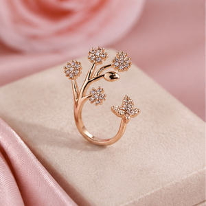 Elegant Rose Gold Floral Butterfly Open <b>Ring</b> with <b>Crystal</b> Accents Designer Fashion Jewelry <b>Ring</b> for Women - Product Image 3